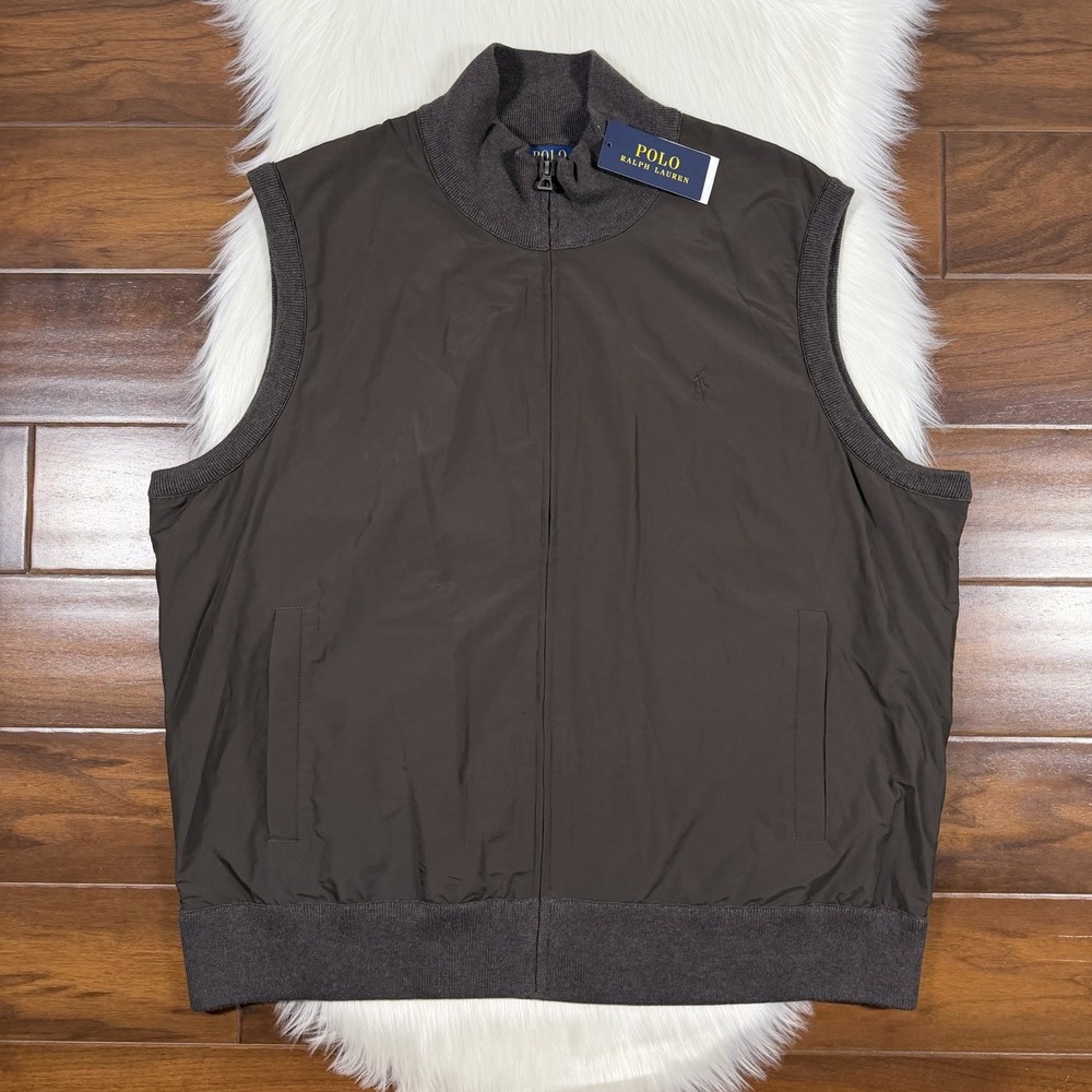 Polo Ralph Lauren Men's Size 3XLT Brown Hybrid Full Zip Sweater Vest Jacket